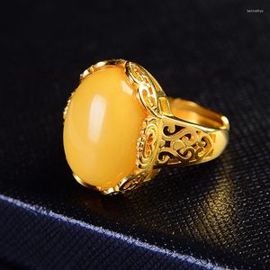 Cluster Rings 925 Silver Natural Jade Inlaid Men's Beeswax Amber Justerbar Ring Jadeite Chalcedony Fashion Charm smycken gåvor Kvinnor