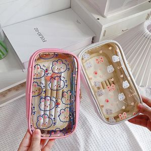 Torby 8 szt./Partia Kawaii Ins Style Królik duża pojemność Transparent Pvc Pencil Bags torebka koreańska organizator organizatorów