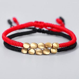 Braccialetti con ciondoli Fatti a mano buddista tibetano Intrecciato cotone Perline di rame Braccialetto regolabile con corda fortunata per donna Uomo Coppia di fili