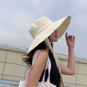 Summer Beach Big Brimmed Hat Women Seaside Travel Outdoor Hat Sunscreen Fisherman Hat Korea Foldbar Sun Hat Panama Hat