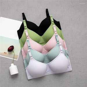 Yoga Outfit Summer Thin Section Mold Cup Bra Girl Comodo No Steel Ring Cotton Sexy Small Chest Underwear Student Adjustment