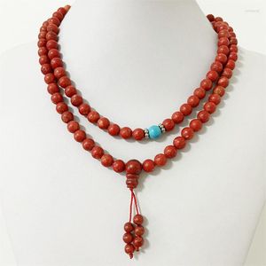 Chains 84-85CM Length 8MM Red Grass Coral Necklace Turquoise Natural Stone Beads Jewelry Health Care Gemstone Protection Choker Healing