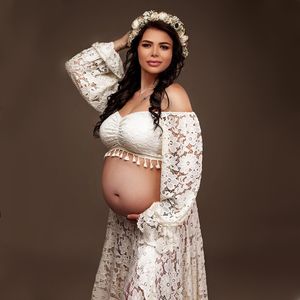 Maternity Tops Tees 2 in 1 Boho Maternity Pography Outfit Dress Bohemian Pregnancy Po Shoot Long Dresses Pregnant Woman Dress 230628 230628