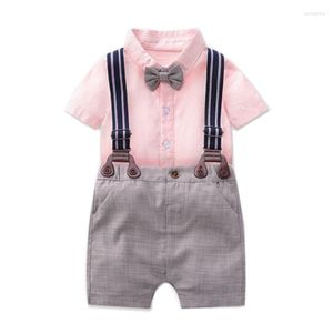 Giyim Setleri Yürümeye Başlayan Çocuk Giysileri Set Doğan Resmi Tasarımcı 3 6 9 12 Ay Bebekler Yaz Romper Takım Elbise Beyefendi Bebek Kıyafeti