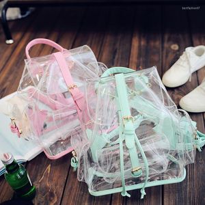 Okul Çantaları Harajyuku Sevimli Şeffaf Plastik Şeffaf Sırt Çantası Kadın Kız Öğrenci Seyahat Çantası Satchel PVC Kitap See Through