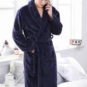 Vêtements de nuit pour hommes hommes automne hiver hommes chemise de nuit poches en flanelle revers couleur unie à manches longues Robe épaissie col rabattu peignoir