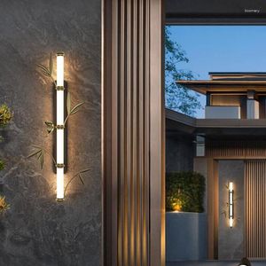 Lâmpada de parede entrada ao ar livre de bambu LED luz de portão à prova d'água 1 peça estilo chinês luminárias de jardim villa