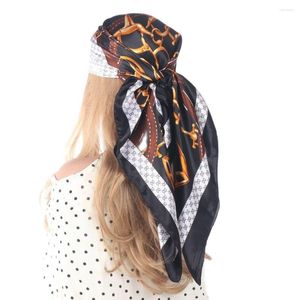 Scarves Designer Silk Scarf Women Luxury Saddle Buckle Print Headscarf 90 90cm Square Shawls Wraps Handkerchief Foulard Wedding Gift