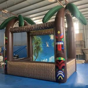 Bar tiki aberto tropical inflável 4mx2m com palmeira servindo concessão tenda/balcão de pub para festa/evento com ventilador navio livre