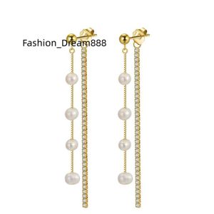RINNTIN GPE22 Großhandel Perlen Schmuck 925 Silber Süßwasser Perlen Ohrringe Zirkon 14K Gold Überzogene Stud Tropfen Ohrringe Für Frauen