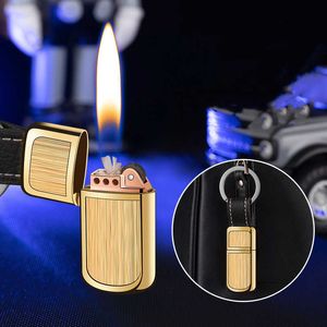 Metal mini querosene isqueiro ao ar livre fácil de transportar chaveiro pingente rebolo ignição fumar acessórios gadgets para homem unms