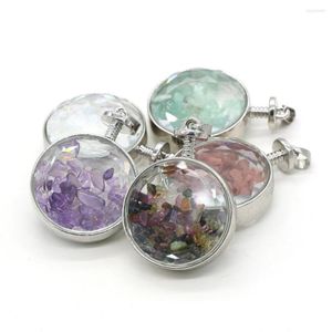 Pendant Necklaces Round Crystal Glass Natural Tourmaline Chip Stone Clear Wishing Bottle Charms For Female Men DIY Necklace Making Jewelry