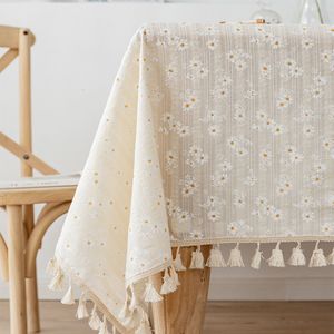 Table Cloth Korean Style Small Daisy Cotton Floral Tablecloth Tea Table Decoration Rectangle Table Cover For Kitchen Wedding Dining Room 230628