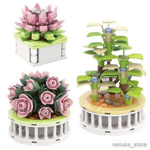 Blocos Suculentos Modelo em Vaso Blocos de Construção Flores Mini Planta Buquê Bonsai Decoração para Casa Menina Presente Crianças Brinquedos Montados R230629