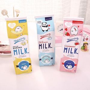 Väskor 24 datorer/Lot Cartoon Morning Morning Milk Pu Leather Pencil Case Stationery Storage Organizer Bag School Office Supply Escolar