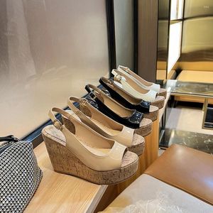 Sandals Patent Leather Women Peep Toe Black Beige White Back Strap Belt Buckle Wedge High Heels Platfom Shoes