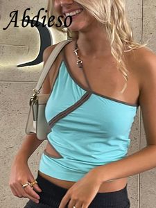 Regatas femininas Abdieso Y2K Sexy Backless Summer Basic Tank Tops Women Vintage Clothes 2023 One Shoulder Cut Out Sleeve Sleeve Crop Top