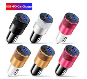 Typ C USB 2 Port Car Charger Phone Charger 3.1A Snabbladdning 12V 15W Cigarettändare Adapter Power Outlet för iPhone Samsung 828D