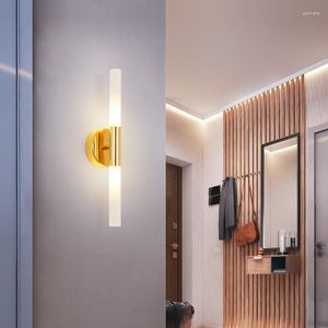 Wall Lamp Modern LED Sconces Stylish Gold Pipe Acrylic Lampshade For Living Room Corridor Bedroom Bathroom Mirror Light Fixture