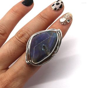 Cluster Rings Irregular Agate Natural Stone Fashion Jewelry Geometric Crystal Silver Color Wire Wrap Index Finger Ring For Women Gifts