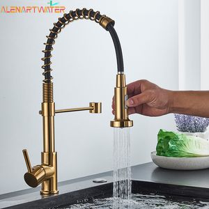 Bathroom Sink Faucets Kitchen Faucet Pull Out Stream Sprayer Deck Mounted Matte Black Mixer Tap 360 Degree Rotation Kitchen Sink Cold Taps 230628