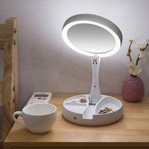 Foldable Vanity Makeup Mirror with USB Charging, 10X Magnification, LED Lighted, White, 2024 Model
