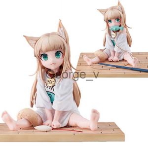 ミニフィグ14cmゴールデンヘッド私の猫はカワイイの女の子アニメフィギュア趣味の香港大豆粉を座って魚の収集可能なモデル人形おもちゃを食べますJ230629