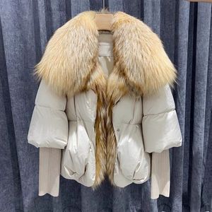 New brand Winter Women Warm Coat Oversized Real Fox Fur Collar Thick Luxury Outerwear New Fashion Down Jacket