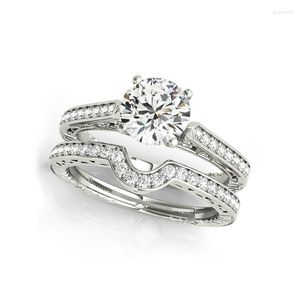 Cluster Rings 1 D Color Round Moissanite 925 Sterling Silver Ring Sets For Women Wedding Bands Gift Noivado