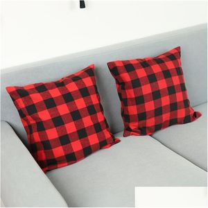 Наволочка Рождество Buffalo Check Plaid Throw Ers Чехлы для подушек для фермерского дома Home Decor Красный и черный 18-дюймовый Jk2010Xb Drop Deliv Dhl98