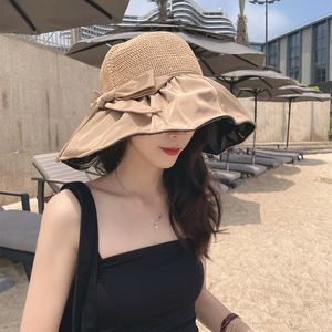 Foux Bucket Sun Hats Summer Women Butterfly編みメッシュトップUV保護シェードアウト可能な防御風の屋外2021