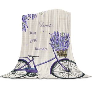 Cobertores Farm Roxo Flor Fresca Lavanda Bicicleta Flanela Para Sofá-cama Cama Cobertor De Lã Macio Colcha Têxtil Doméstico 230628