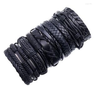 Charm Bracelets Mens Genuine Leather Vintage Bangles Handmade Weave Women Punk Style Jewelry Adjustable Hip Hop Wristband 10pcs/set