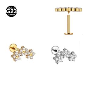 Navel Bell Button Rings StarBeauty ASTM 36 Triple CZ Flower Cluster Labret Internally Threaded Floral for Tragus Monroe Cartilage 230628