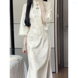 Ethnic Clothing Longe Qipao Improved Cheongsams Women Chinese Style Dresses Flare Sleeve Vestidos Summer Dress Elegant Costumes Qipaos