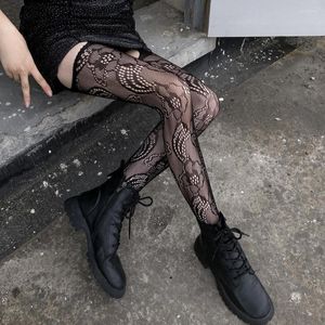 Women Socks Dark Black Pantyhose Harajuku Style Net Hosiery Women's Tights Sexy Thigh High Stockings With Open Crotch Garter Drop