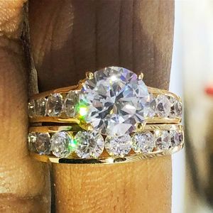 2023 Ins Top Sell WeddingRingsヴィンテージジュエリー925スターリングシルバーゴールドフィルラウンドカット5AキュービックジルコンCZダイヤモンド女性ブライダルカップルリングギフト