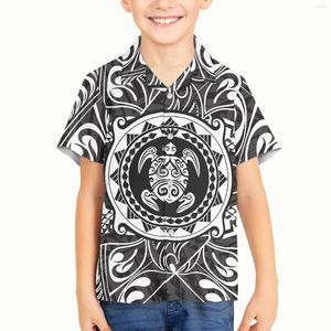 Men's Casual Shirts Polynesian Tribal Samoan Totem Tattoo Prints Kid Boy Children Hawaiian Shirt Lapel Fashion Short-sleeved Loose
