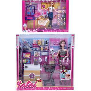 Dolls DIY 30cm Doll Mall Shopping Cart Automatic Cashier Kitchen Food Kitchenware Toy House Accessories Children Girl Set Gift 230629