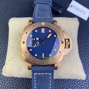 VS S.900 Entegre Hareket Çapı 42mm Bronz Saat Kılıfı Vintage Süet Deri Kayış Safir Kristal Cam Tek yönlü rotasyon