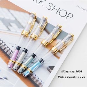 Pennor 4st Set Yongsheng 3008 Kolvfontänpenna full transparent EF/F NIB 0,38/0,5 mm Golden/Silver Trim Office Business Ink Pen