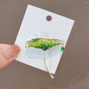 Brooches Green Exquisite Lotus High Quality Rhinestone Leaf Plant Enamel Pins Party Wedding Dress Jewelry Coat Accessories