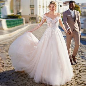 Illusion Scoop Mezze maniche Abito da sposa con applicazioni Abito da sposa per donna Abito da sposa da giardino Robe De marie su misura