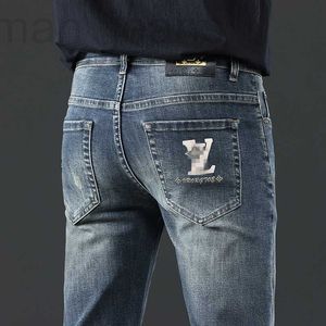 Designer di jeans maschile marchio di moda autunnale pantaloni slim-fit slim fit pantaloni grigio blu ricamati spessi l1e8