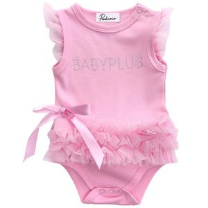 Rompers Brandborn Infant Baby Girl Summer 0-24M Принцесса Ползунки без рукавов с буквенным принтом и кружевным бантом Розовые комбинезоны Ползунки 230628