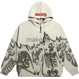 Herren Hoodies Sweatshirts Y2k Menschliches Skelett Print Hoodie Männer Retro O Neck Zip Up Lose Jacke Harajuku Mäntel Neue Casual Punk Kapuzen Sweatshirt Streetwear J230629