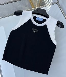 Regata feminina de grife de malha Colete fashion Fios de lã emagrecimento elegante clássico preto e branco cor contraste estilo elegante regata feminina de alta qualidade di_girl