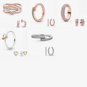 Cluster Rings Women's Jewelry Set. Ring. Ear Studs. 925 Silver. Ornaments. Gifts. Free Of Postage. Fashion. Rose Gold. Temperament. Trend.