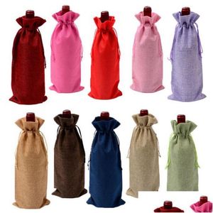 Gift Wrap Linen Wine Bags Bottle Ers Dstring Bag Holder Blank Packaging Christmas Wedding Party Decor 15 Colors Drop Delivery Home G Dhjqx