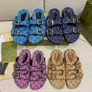 2023 Summer Slippers Brand Shoes Women's and Men's Sandals Non Slip Denim Electric Embroidery Sandaler Buckle Luxury Beach Shoes Outdoor Shoe Box